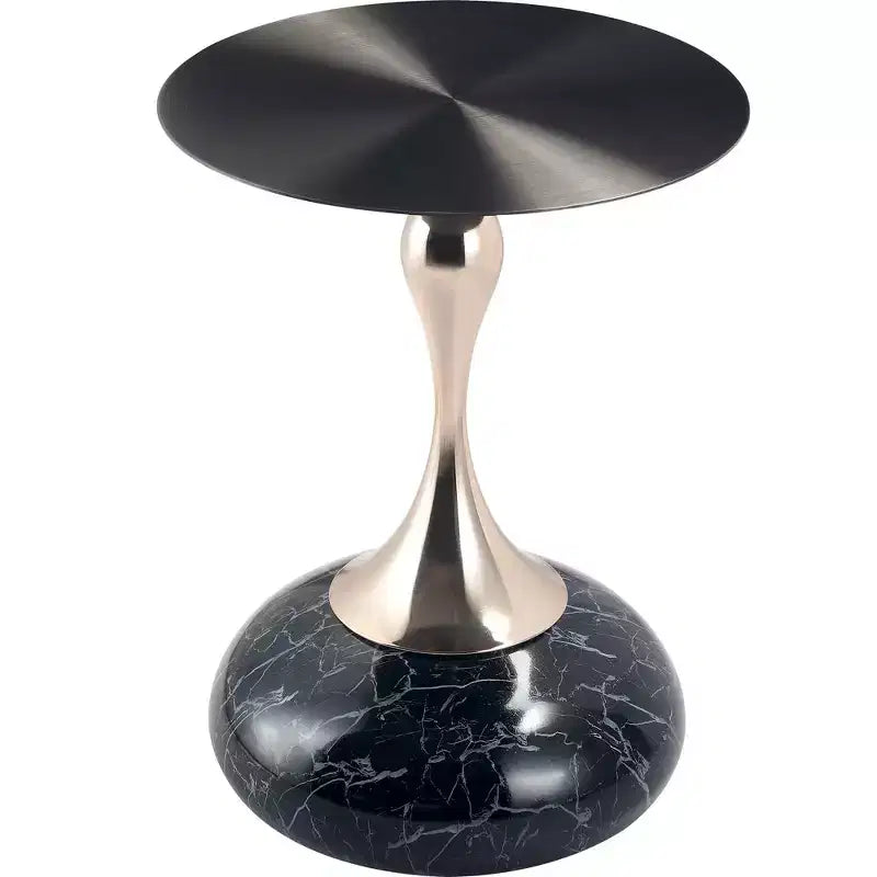 Modern Pedestal End Table - Black Stainless Steel Accent Table