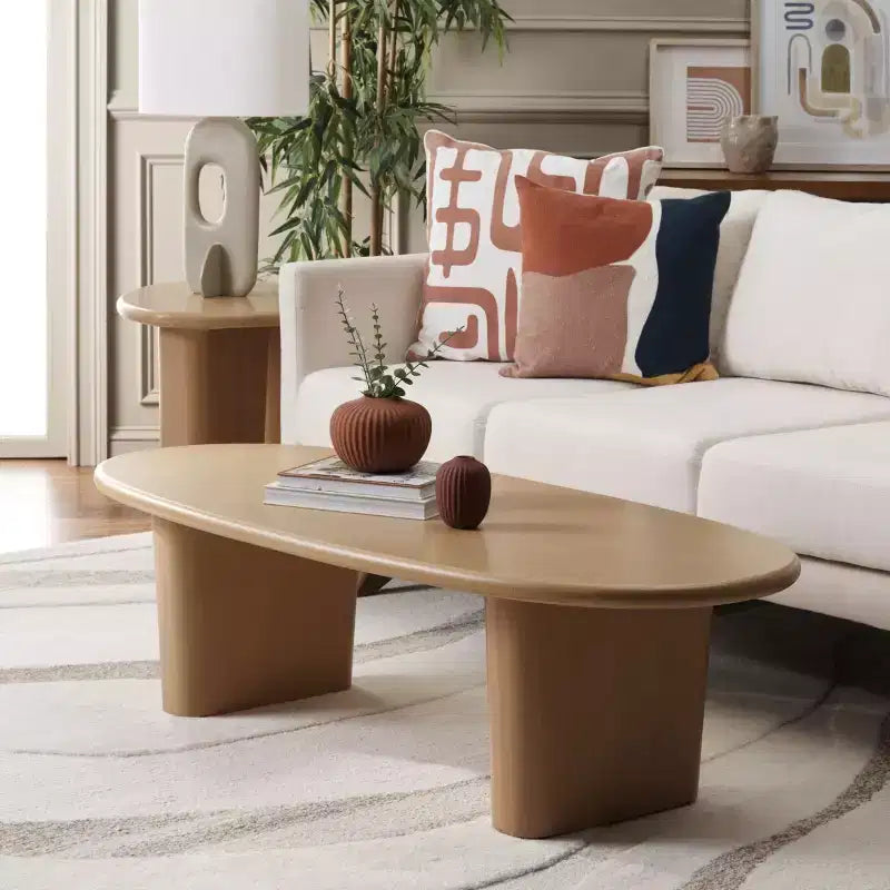 Oval Wood Coffee Table - Natural Brown
