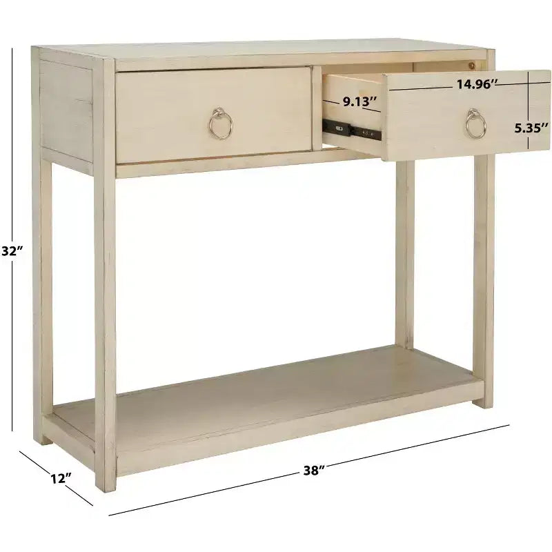 Rubberwood Console Table with Drawers and Open Shelf