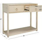 Rubberwood Console Table with Drawers and Open Shelf