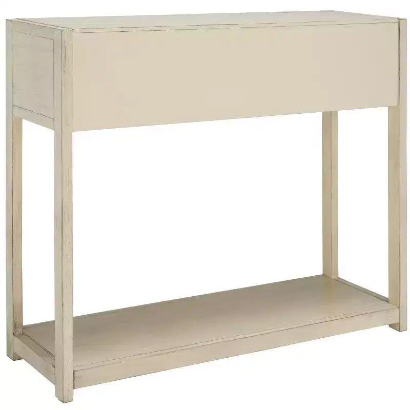 Rubberwood Console Table with Drawers and Open Shelf