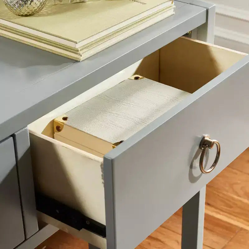 Rubberwood Console Table with Drawers and Open Shelf