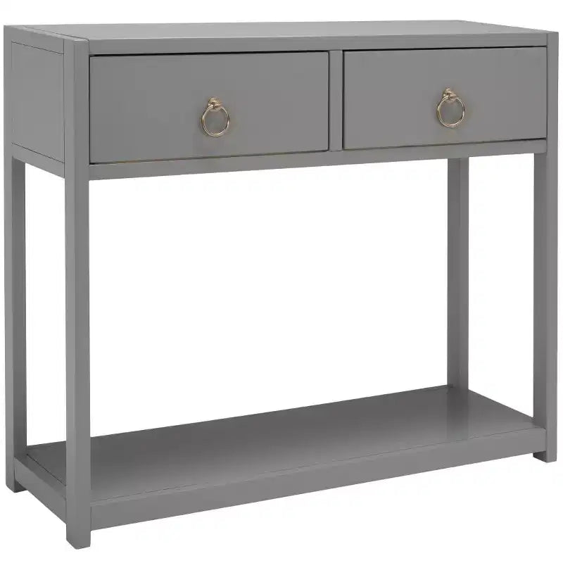 Rubberwood Console Table with Drawers and Open Shelf