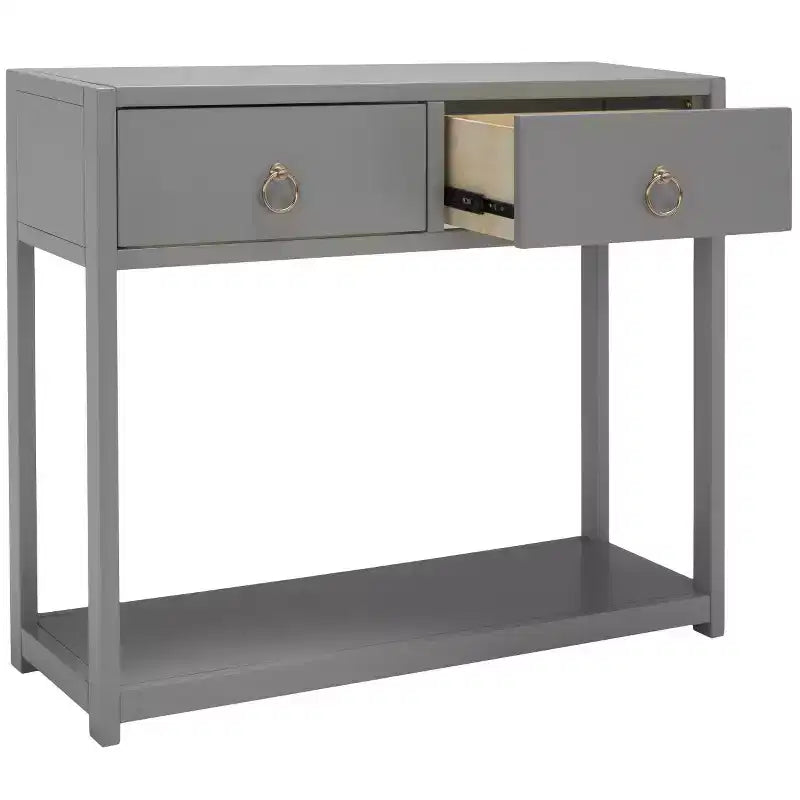 Rubberwood Console Table with Drawers and Open Shelf