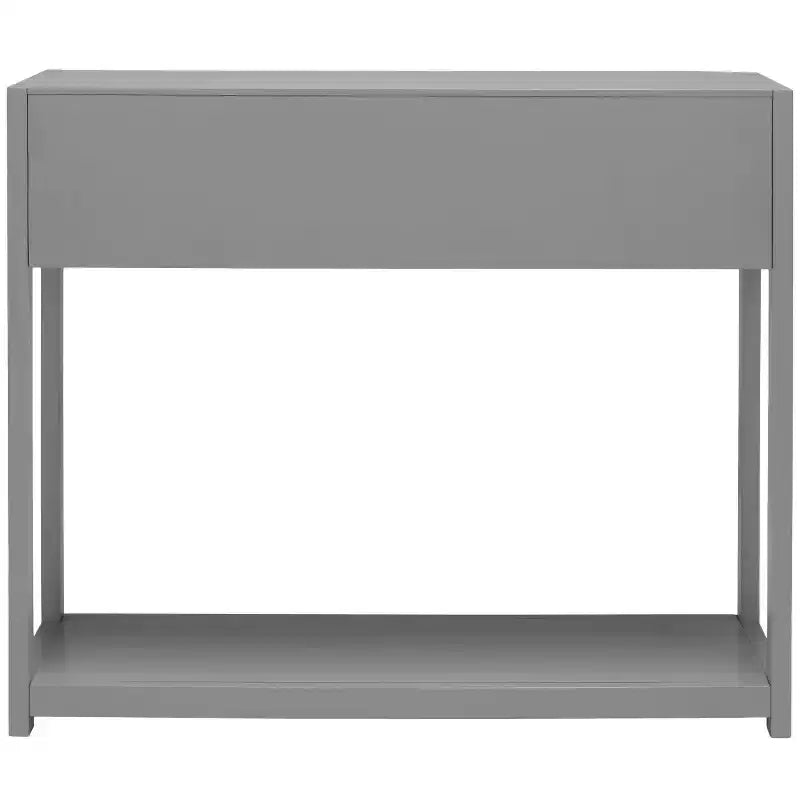 Rubberwood Console Table with Drawers and Open Shelf