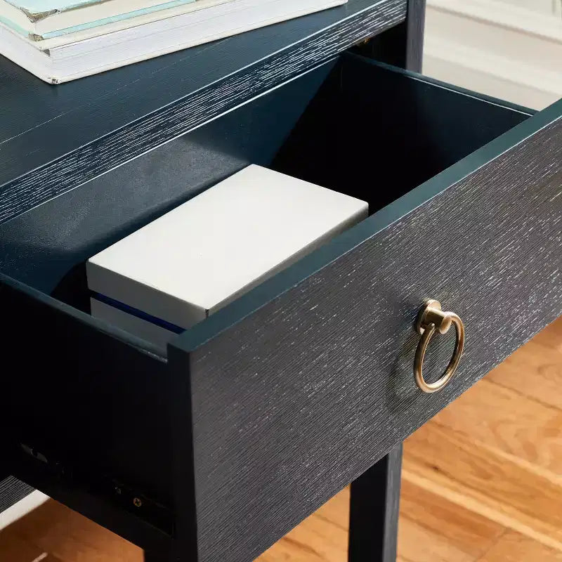 Rubberwood Console Table with Drawers and Open Shelf