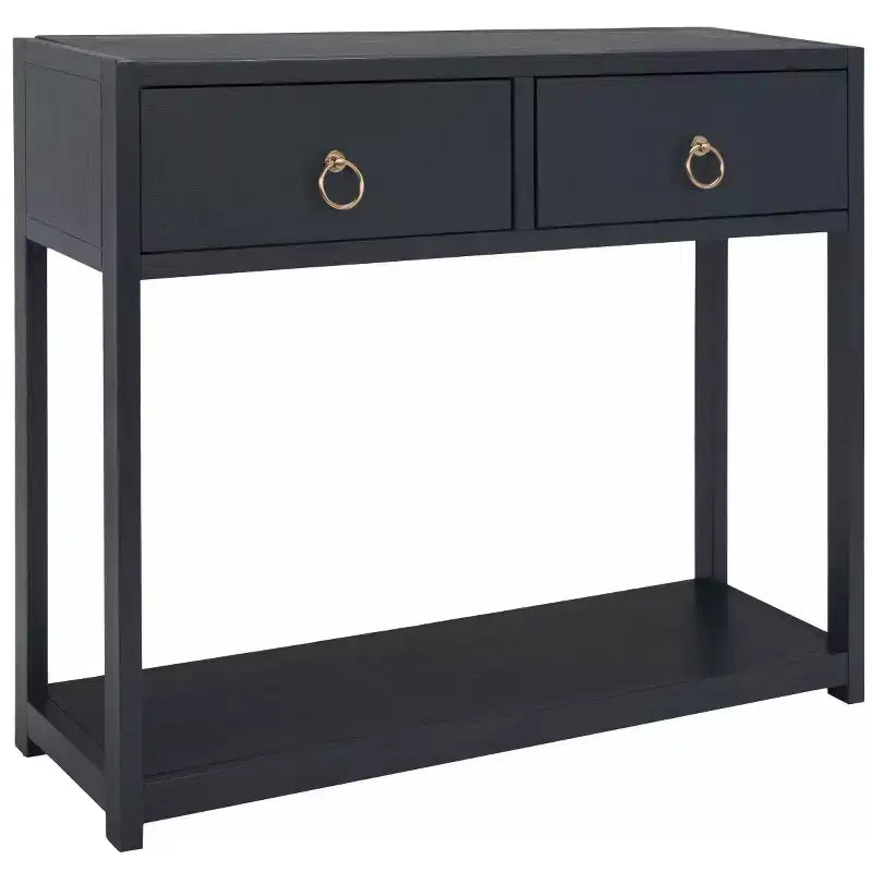 Rubberwood Console Table with Drawers and Open Shelf
