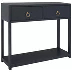 Rubberwood Console Table with Drawers and Open Shelf