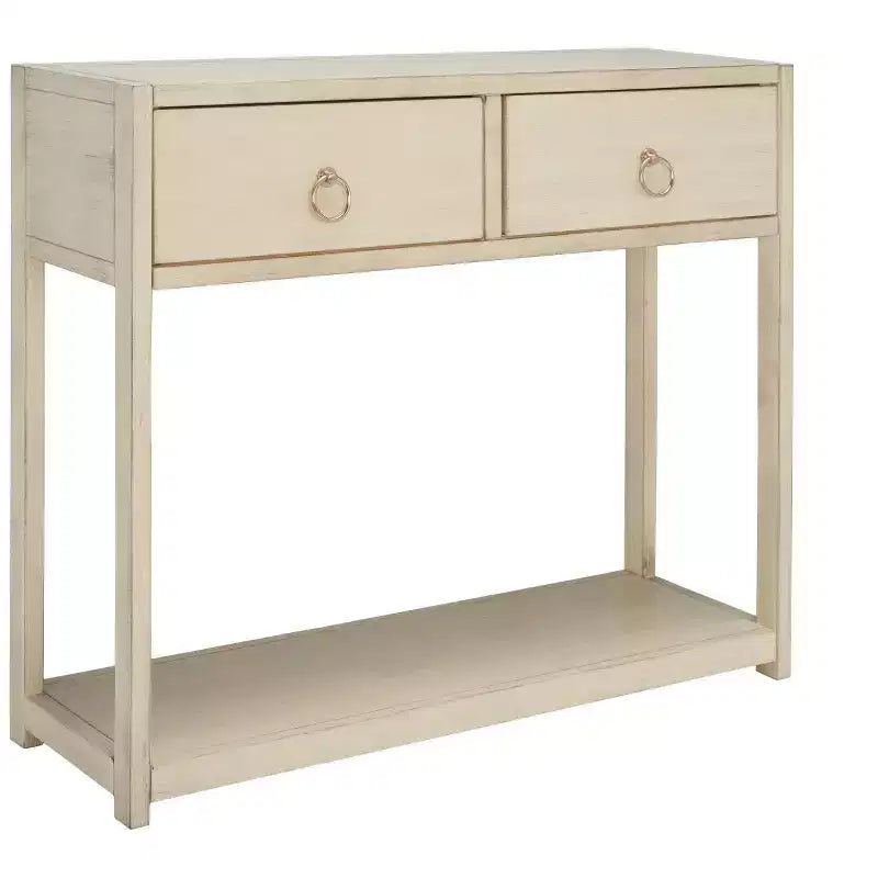 Rubberwood Console Table with Drawers and Open Shelf