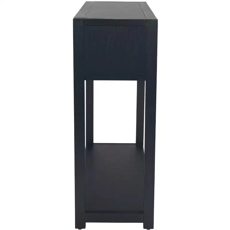 Rubberwood Console Table with Drawers and Open Shelf