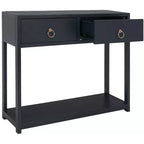 Rubberwood Console Table with Drawers and Open Shelf
