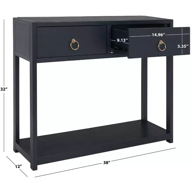 Rubberwood Console Table with Drawers and Open Shelf