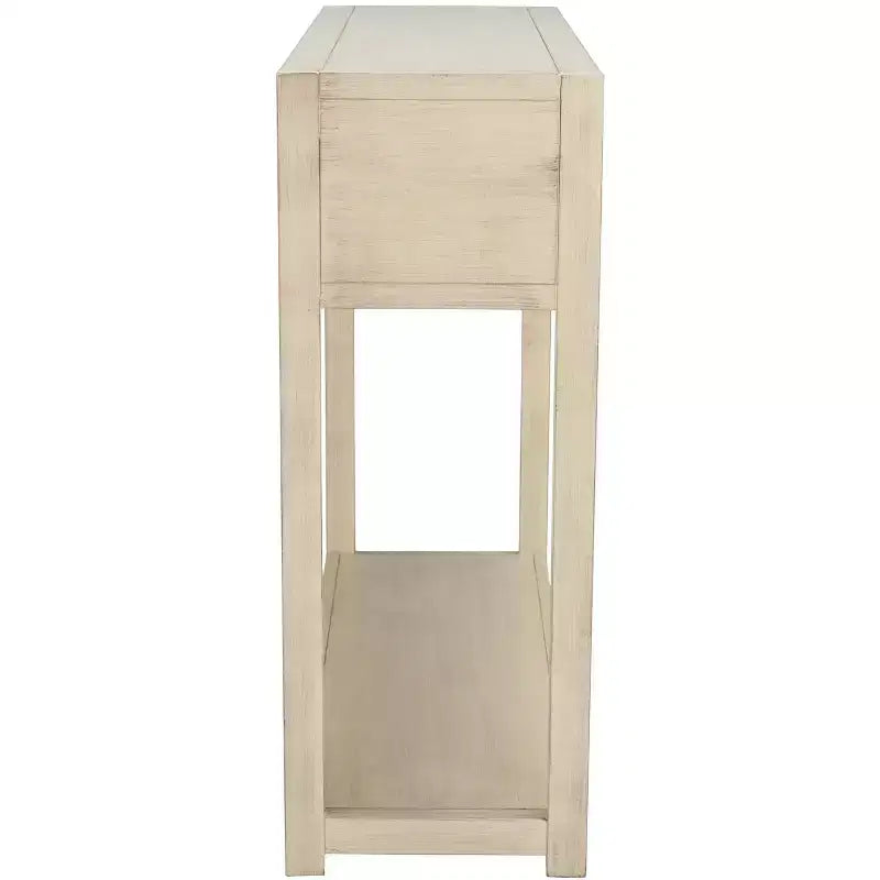 Rubberwood Console Table with Drawers and Open Shelf