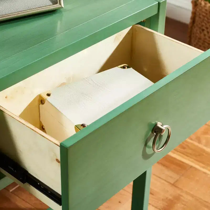 Rubberwood Console Table with Drawers and Open Shelf