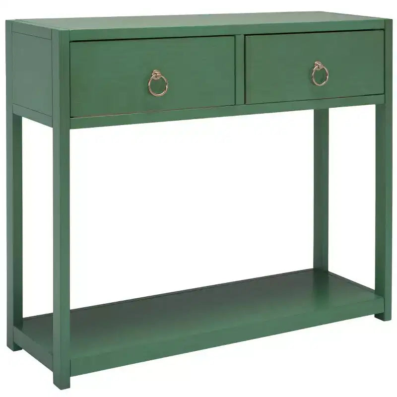 Rubberwood Console Table with Drawers and Open Shelf