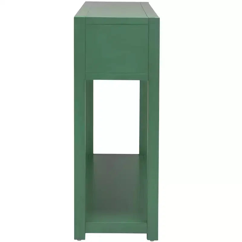 Rubberwood Console Table with Drawers and Open Shelf