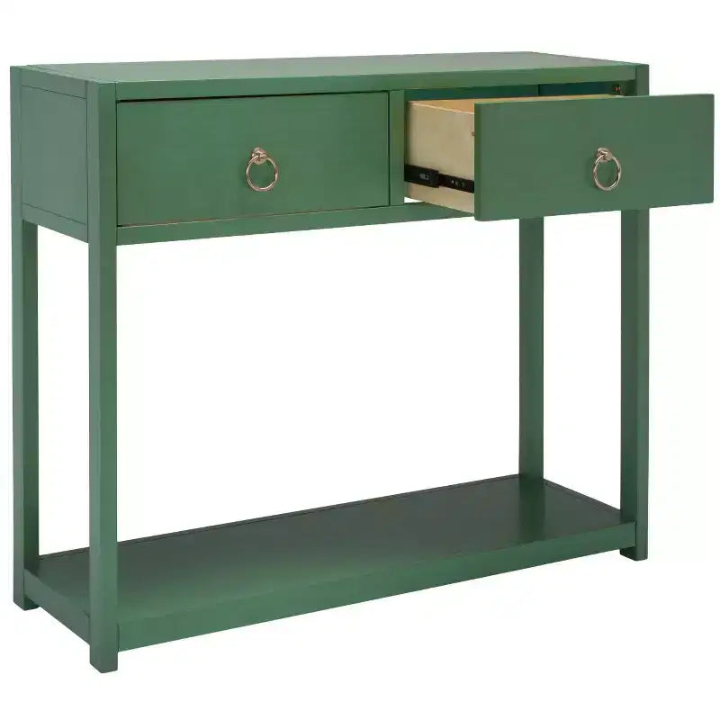 Rubberwood Console Table with Drawers and Open Shelf