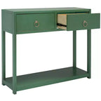 Rubberwood Console Table with Drawers and Open Shelf