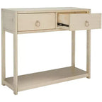 Rubberwood Console Table with Drawers and Open Shelf