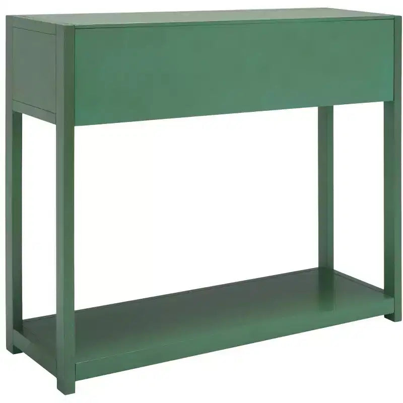 Rubberwood Console Table with Drawers and Open Shelf