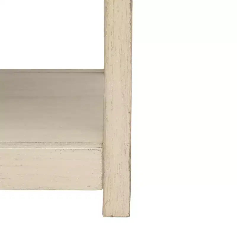 Rubberwood Console Table with Drawers and Open Shelf