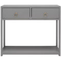 Rubberwood Console Table with Drawers and Open Shelf