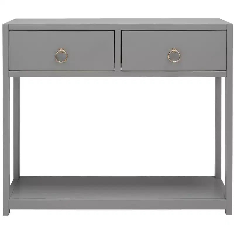 Rubberwood Console Table with Drawers and Open Shelf