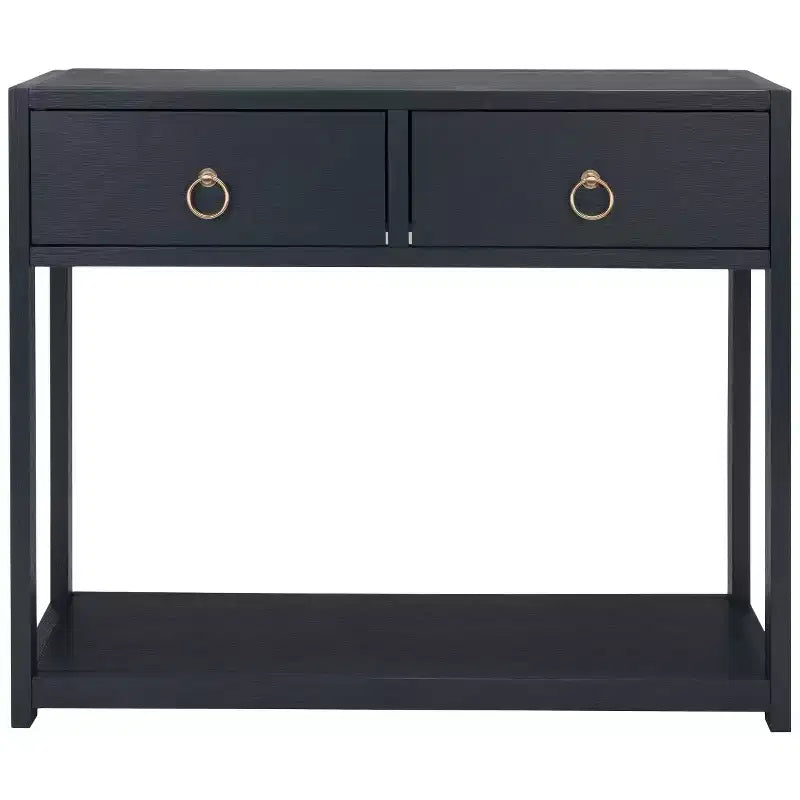 Rubberwood Console Table with Drawers and Open Shelf