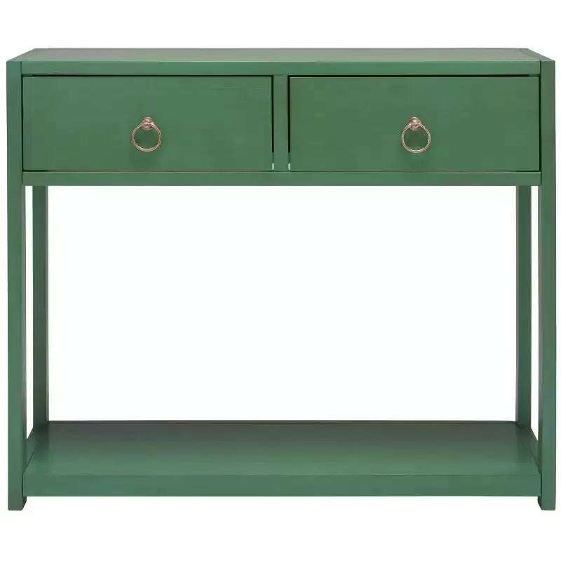 Rubberwood Console Table with Drawers and Open Shelf