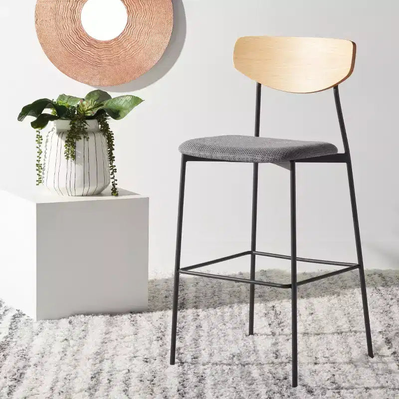 Modern Barstool with Upholstered Seat and Metal Frame