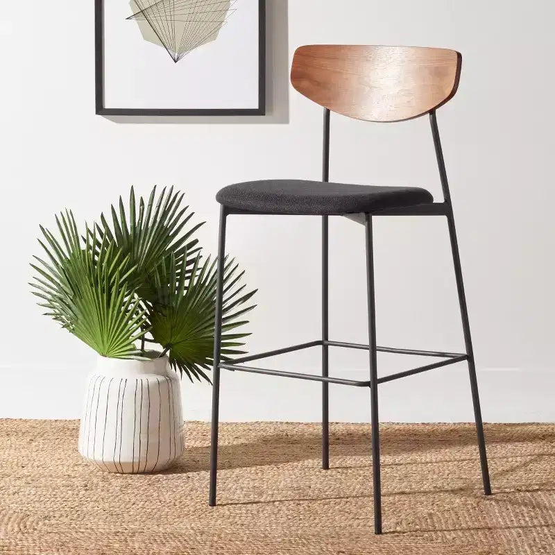 Modern Barstool with Upholstered Seat and Metal Frame