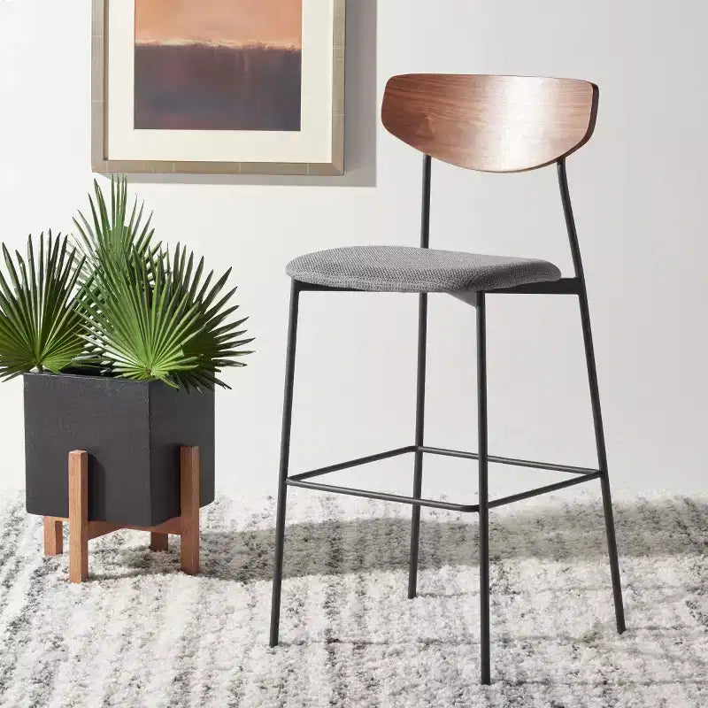 Modern Barstool with Upholstered Seat and Metal Frame