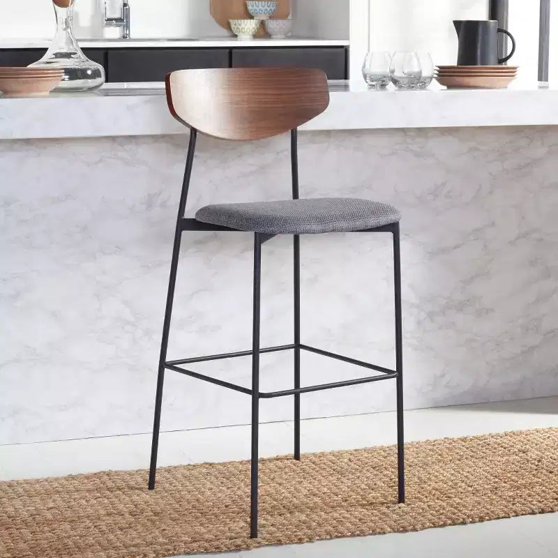 Modern Barstool with Upholstered Seat and Metal Frame