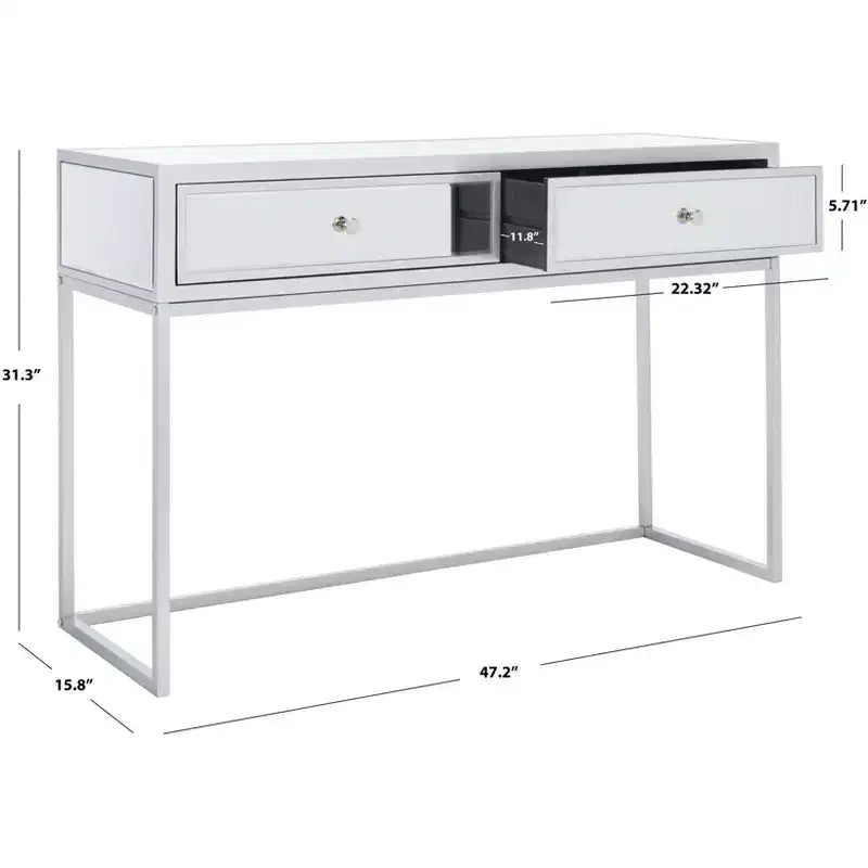 2-Drawer Mirrored Writing Desk - Silver