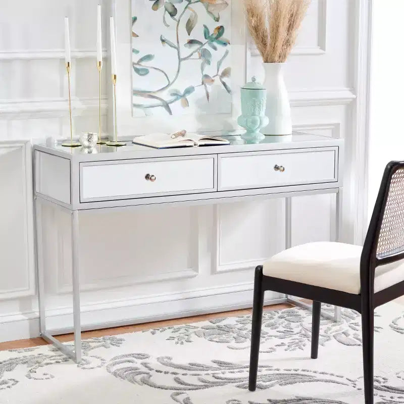2-Drawer Mirrored Writing Desk - Silver