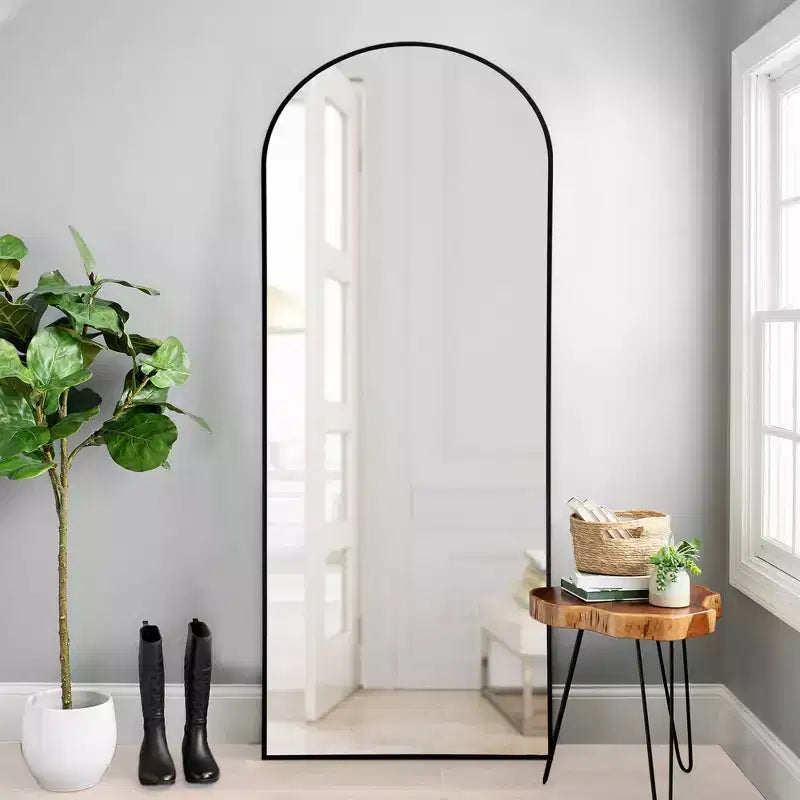 64x21 Modern Full-Length Arched Metal Frame Wall Mirror, Black
