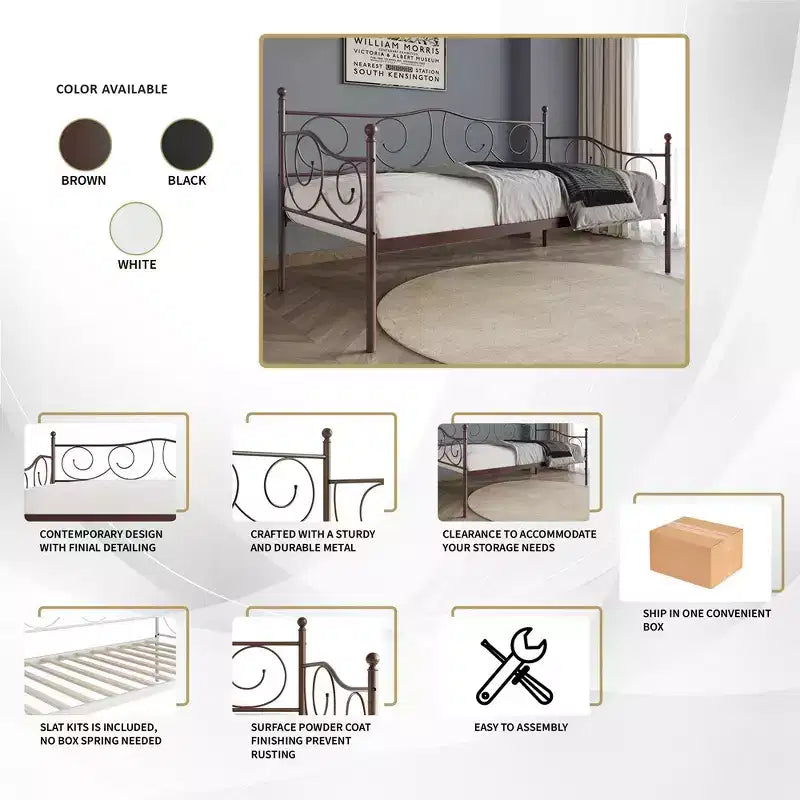Metal Daybed with Wooden Slats