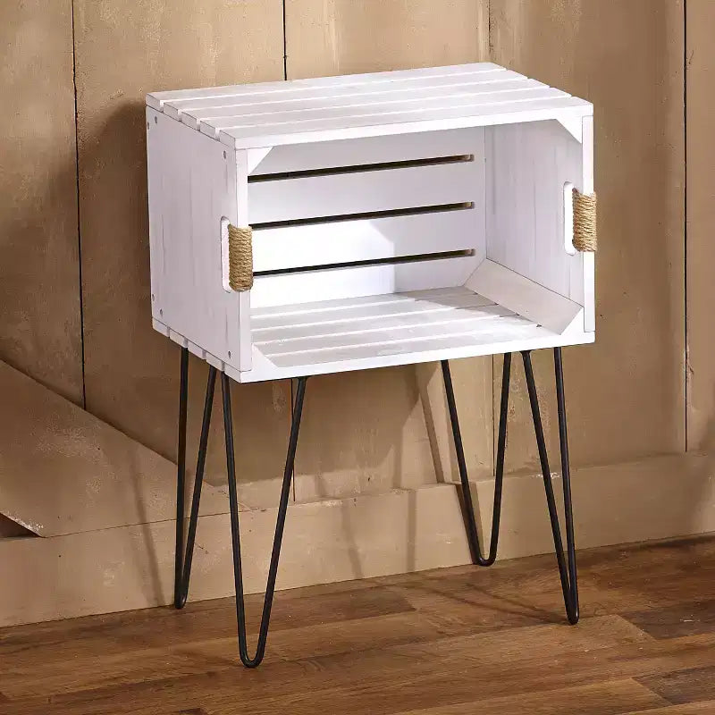 Rustic Wooden Crate End Table with Jute-Wrapped Handles