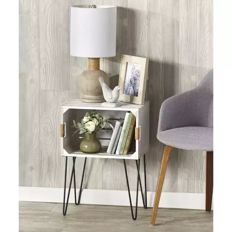 Rustic Wooden Crate End Table with Jute-Wrapped Handles