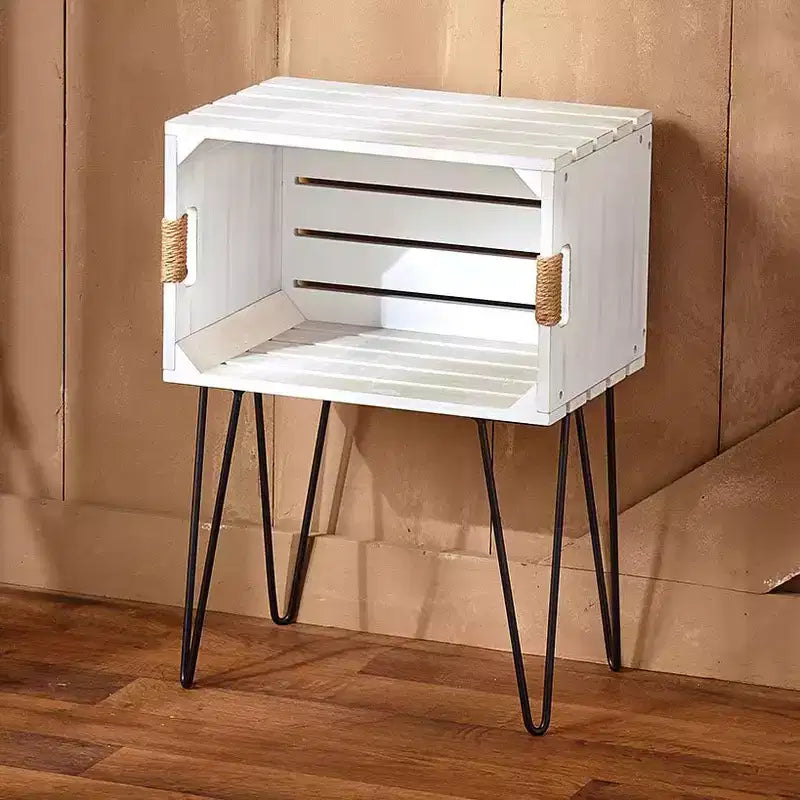 Rustic Wooden Crate End Table with Jute-Wrapped Handles