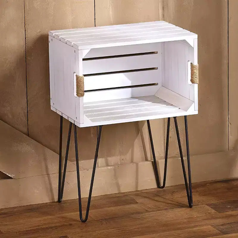 Rustic Wooden Crate End Table with Jute-Wrapped Handles
