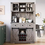Bar Cabinet with Sliding Barn Doors, Storage Hutch and 3 Drawers