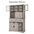 Bar Cabinet with Sliding Barn Doors, Storage Hutch and 3 Drawers