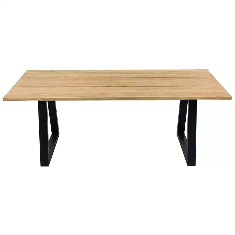 79" Teak Dining Table - Beige Top with Black Legs