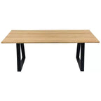 79" Teak Dining Table - Beige Top with Black Legs