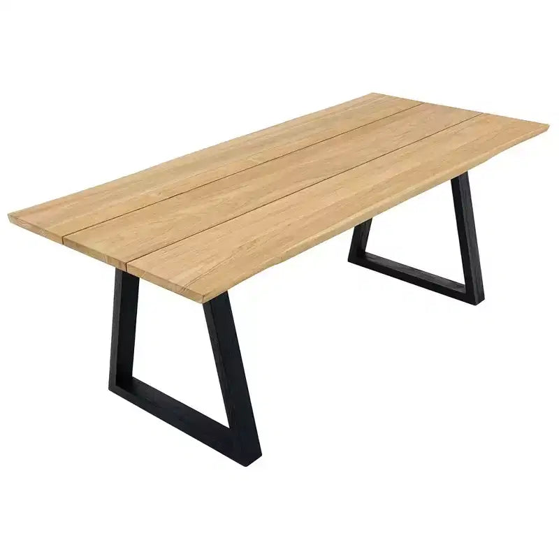 79" Teak Dining Table - Beige Top with Black Legs