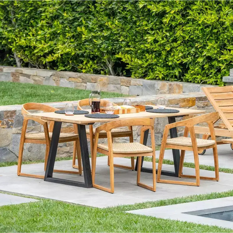79" Teak Dining Table - Beige Top with Black Legs
