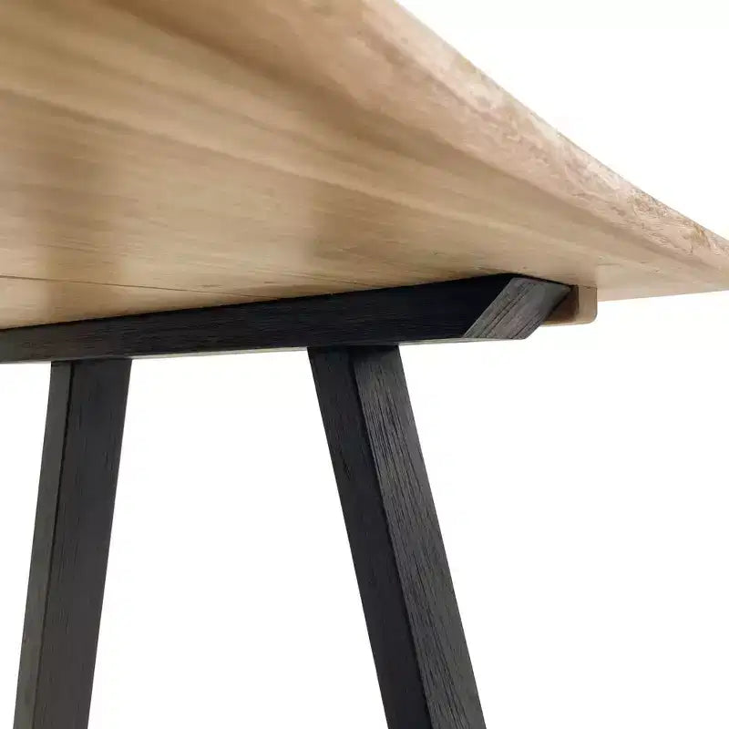 79" Teak Dining Table - Beige Top with Black Legs